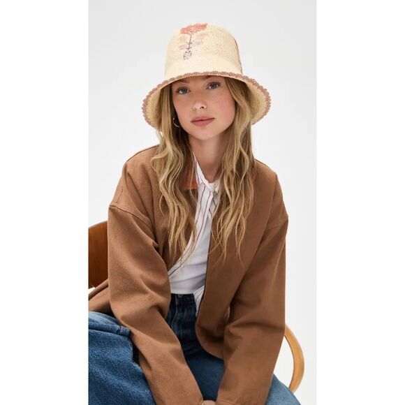 Freya Accessories - Anthropologie by Freya Fleur Floral Straw Bucket Hat